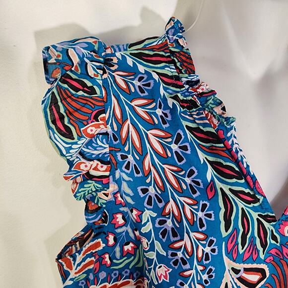 Talbots Womens Top Floral Ruffle Cotton Cap Sleeve Lightweight Popover Botanical - Picture 5 of 8